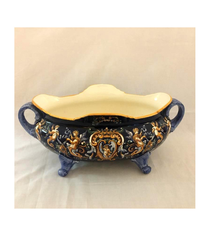 Gien: Grande jardinière en faïence motif Renaissance.