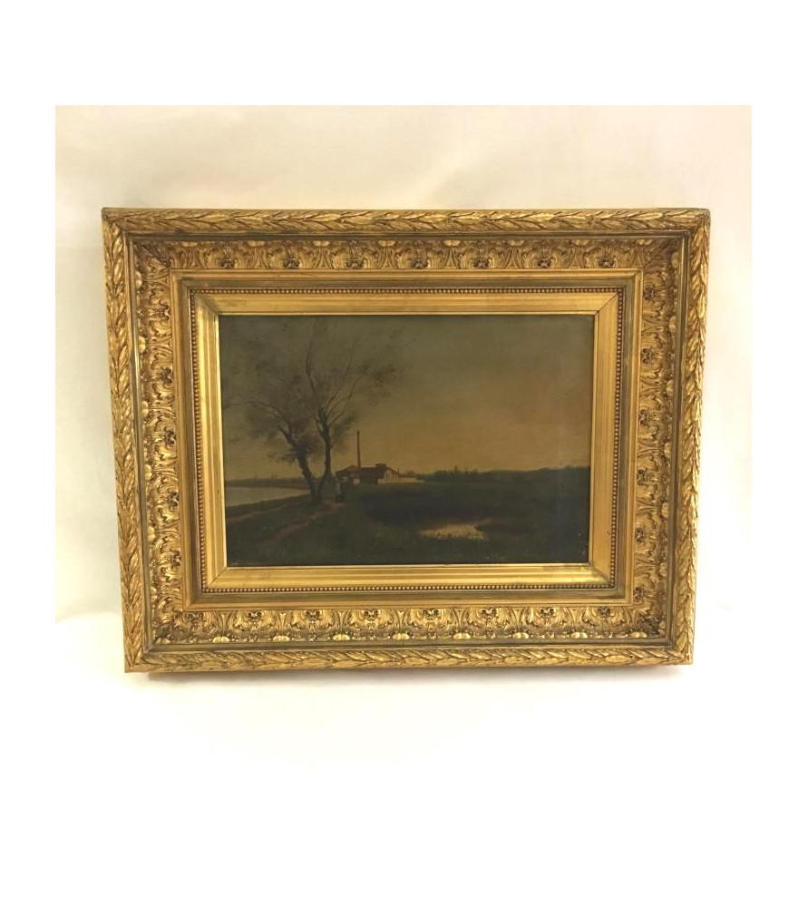 Huile sur toile paysage bord de fleuve vendue par notre petite brocante