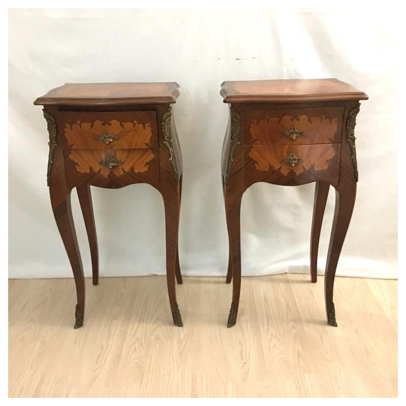 Chevets bois de rose marquetés vendus par notre petite brocante