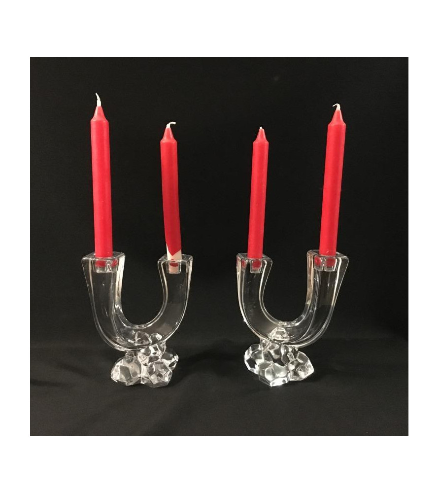 Paire de bougeoirs en cristal Art déco