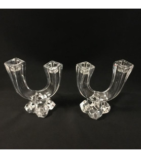 Paire de bougeoirs en cristal Art déco