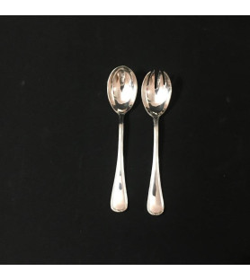 Couverts à salade en métal argenté motif "Senlis" état neuf