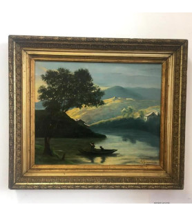 Huile sur toile paysage lacustre vendue par Notre petite brocante