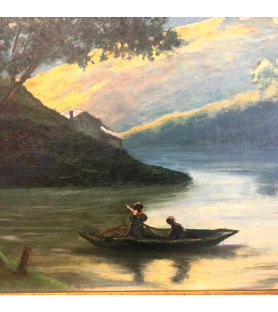 Huile sur toile paysage lacustre vendue par Notre petite brocante