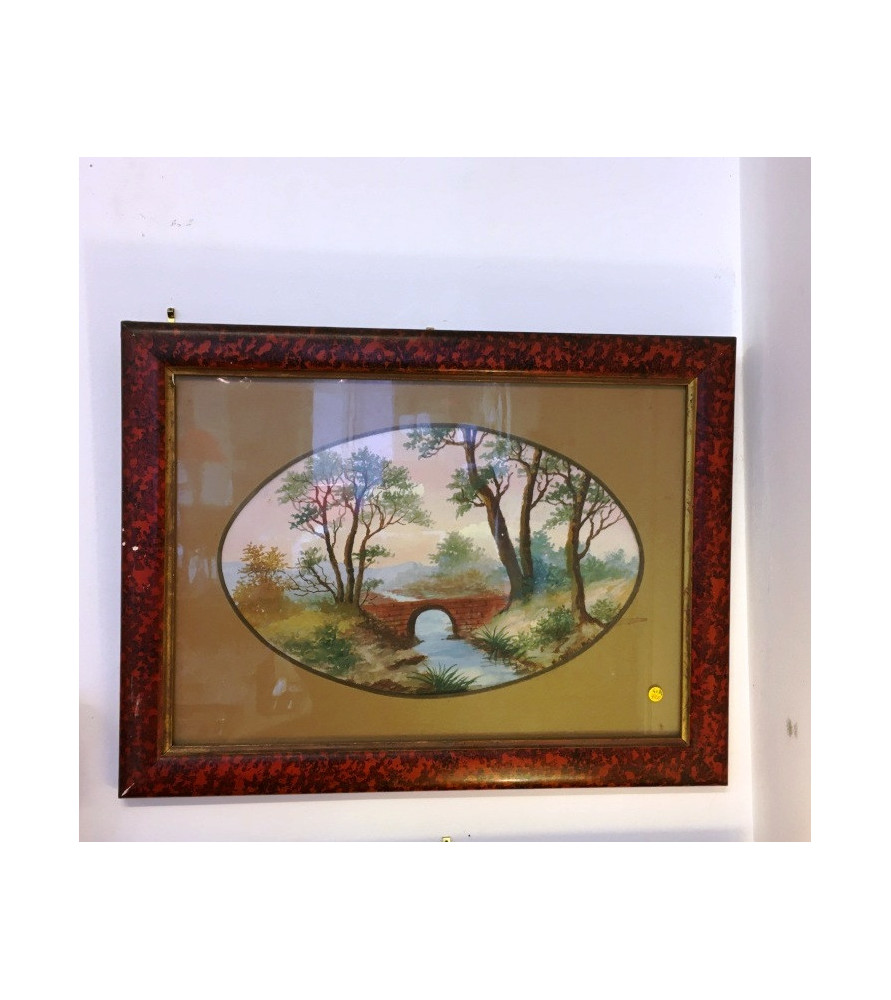 Aquarelle XIX ème: bord de rivière