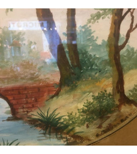 Aquarelle XIX ème: bord de rivière