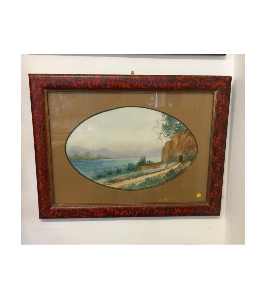 Aquarelle XIX ème: bord de lac