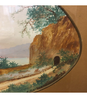 Aquarelle XIX ème: bord de lac