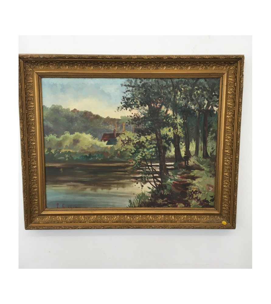 Paysage de rivière : Huile sur toile